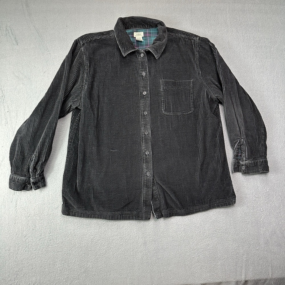 Vintage LL Bean Womens Corduroy Button Up Shirt Size Extra Large Shacket Black